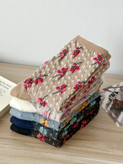 5 Pairs Women Artsy Flower Jacquard Socks