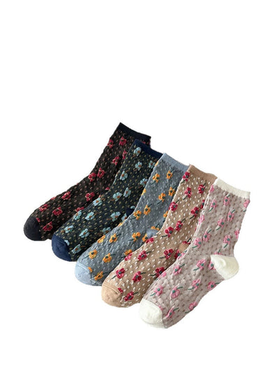 5 Pairs Women Artsy Flower Jacquard Socks