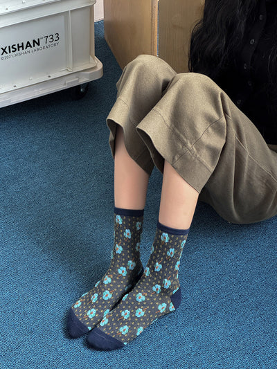 5 Pairs Women Artsy Flower Jacquard Socks