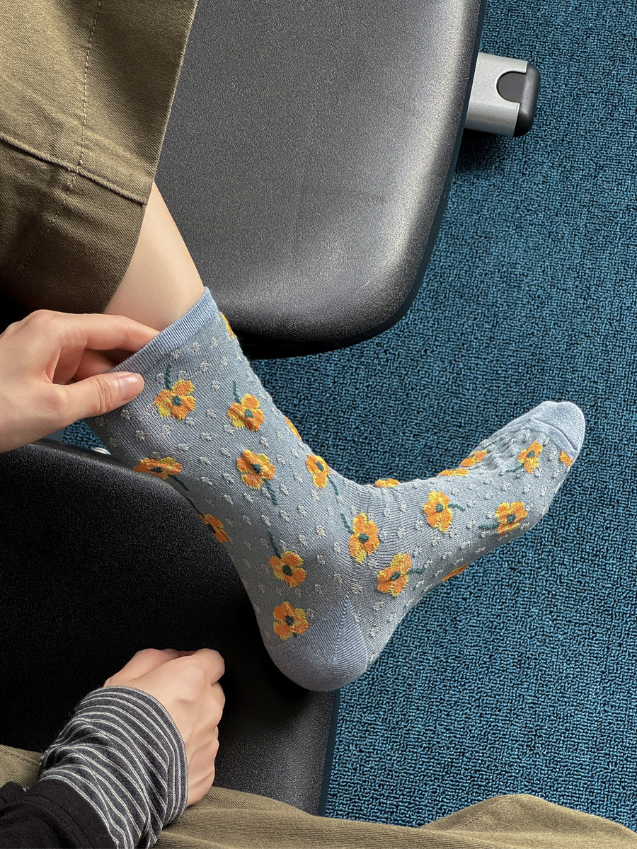 5 Pairs Women Artsy Flower Jacquard Socks