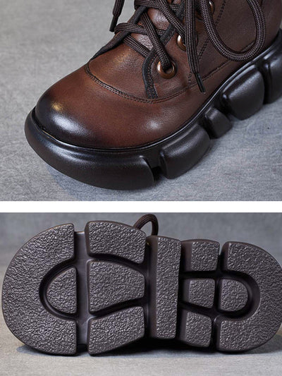 Women Winter Pure Color Leather Platform Martin Boots