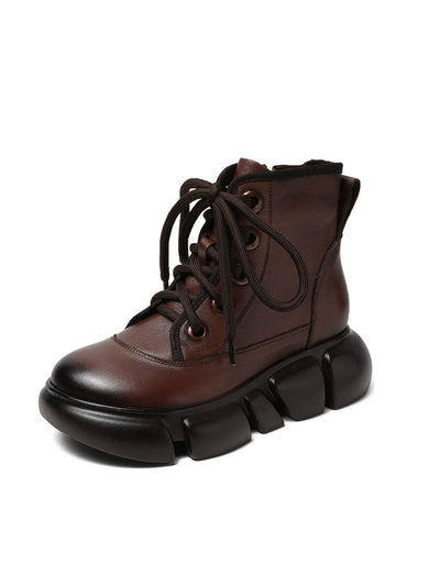 Women Winter Pure Color Leather Platform Martin Boots