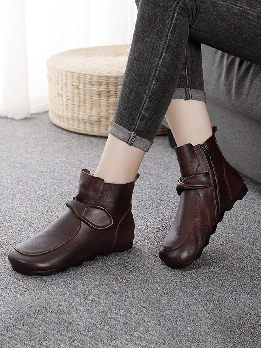 Women Casual Soft Genuine Leather Flat Ankle Boots