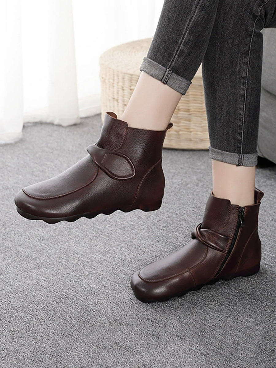 Women Casual Soft Genuine Leather Flat Ankle Boots
