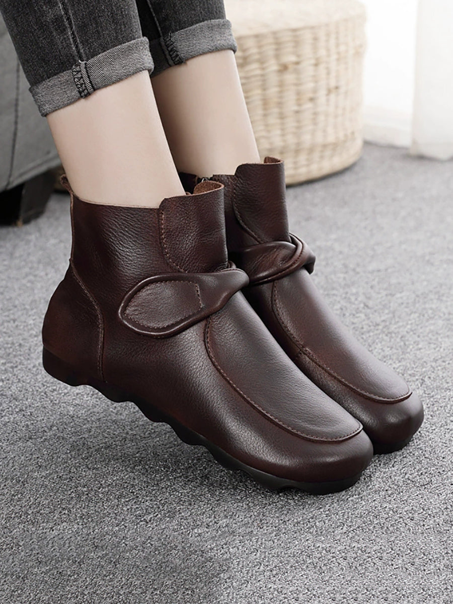 Women Casual Soft Genuine Leather Flat Ankle Boots