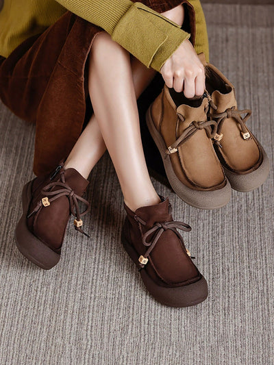 Women Winter Genuine Leather Spliced Ankle Boots