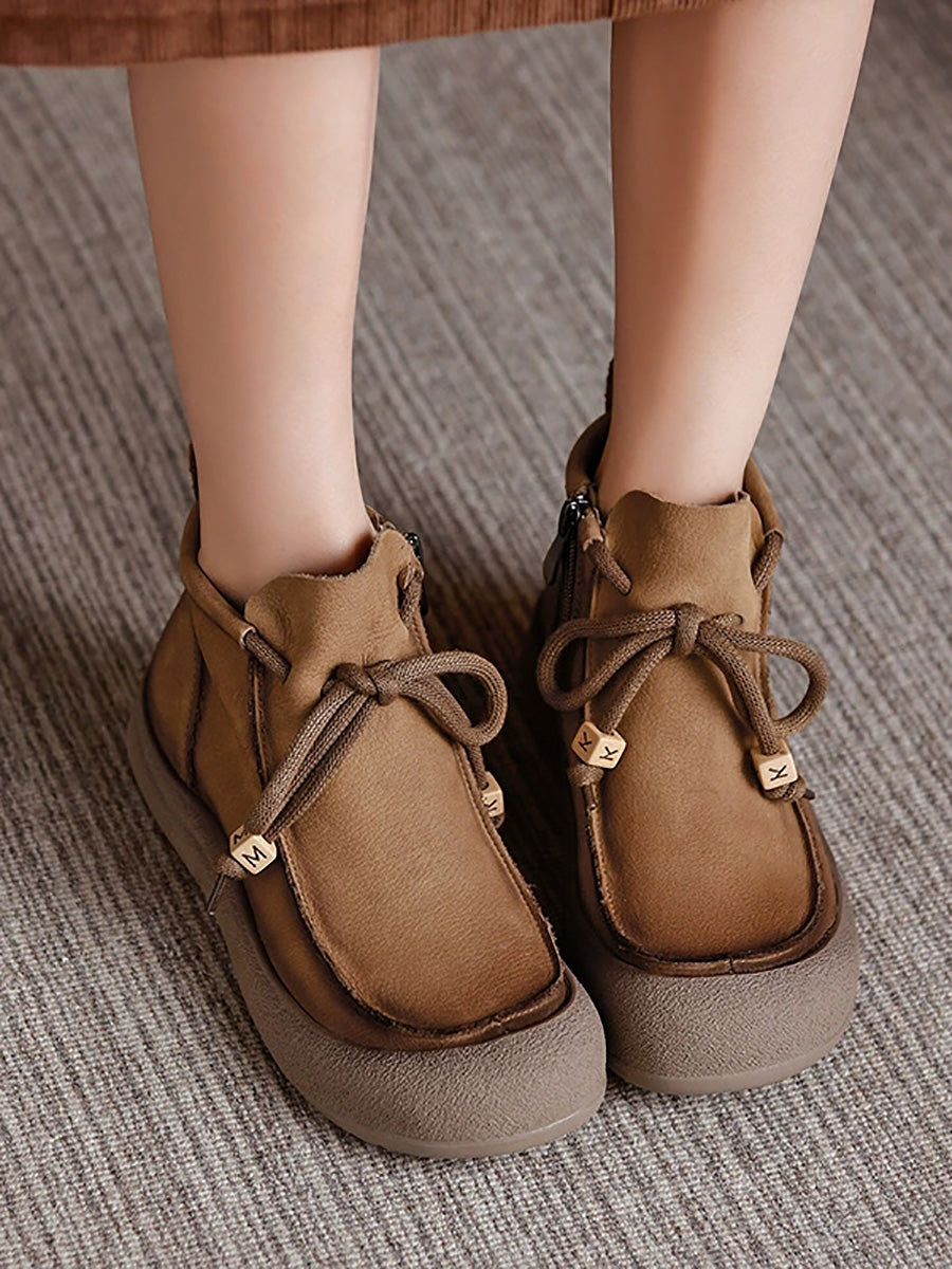 Women Winter Genuine Leather Spliced Ankle Boots