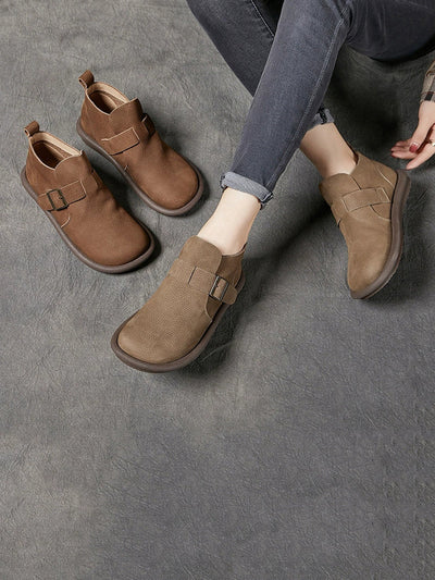 Women Vintage Soft Leather Flat Ankle Boots