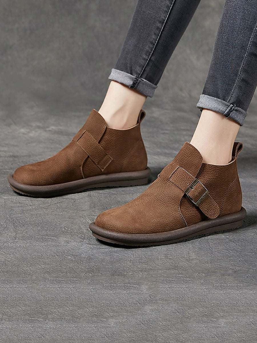 Women Vintage Soft Leather Flat Ankle Boots