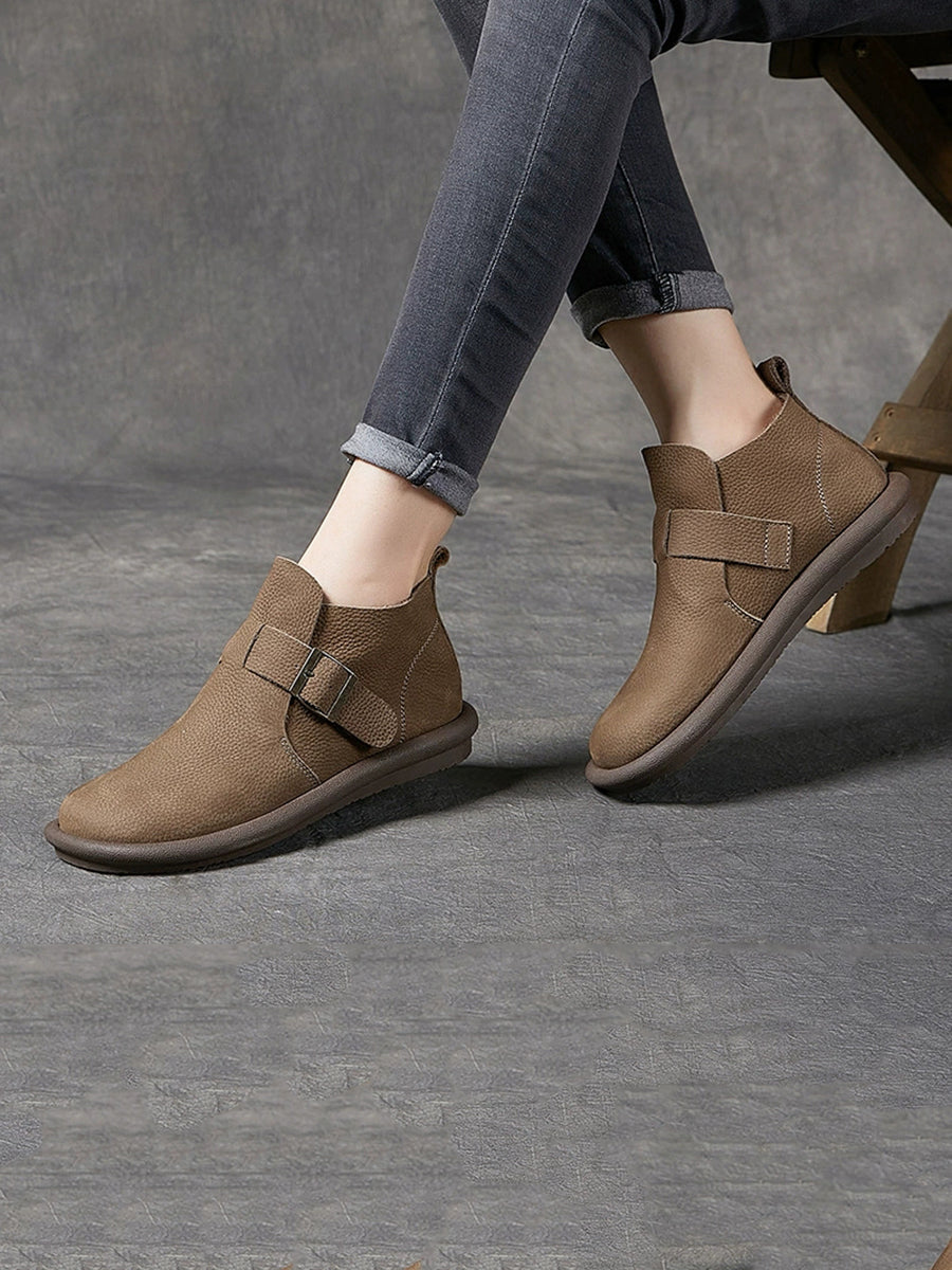 Women Vintage Soft Leather Flat Ankle Boots