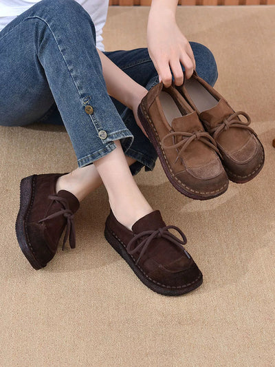 Women Autumn Genuine Leather Spliced Flat Shoes