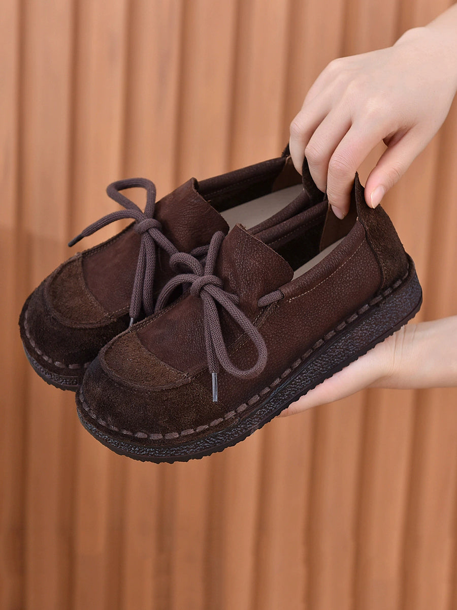 Women Autumn Genuine Leather Spliced Flat Shoes