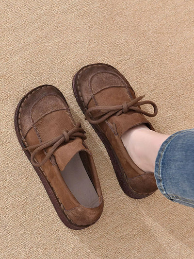 Women Autumn Genuine Leather Spliced Flat Shoes