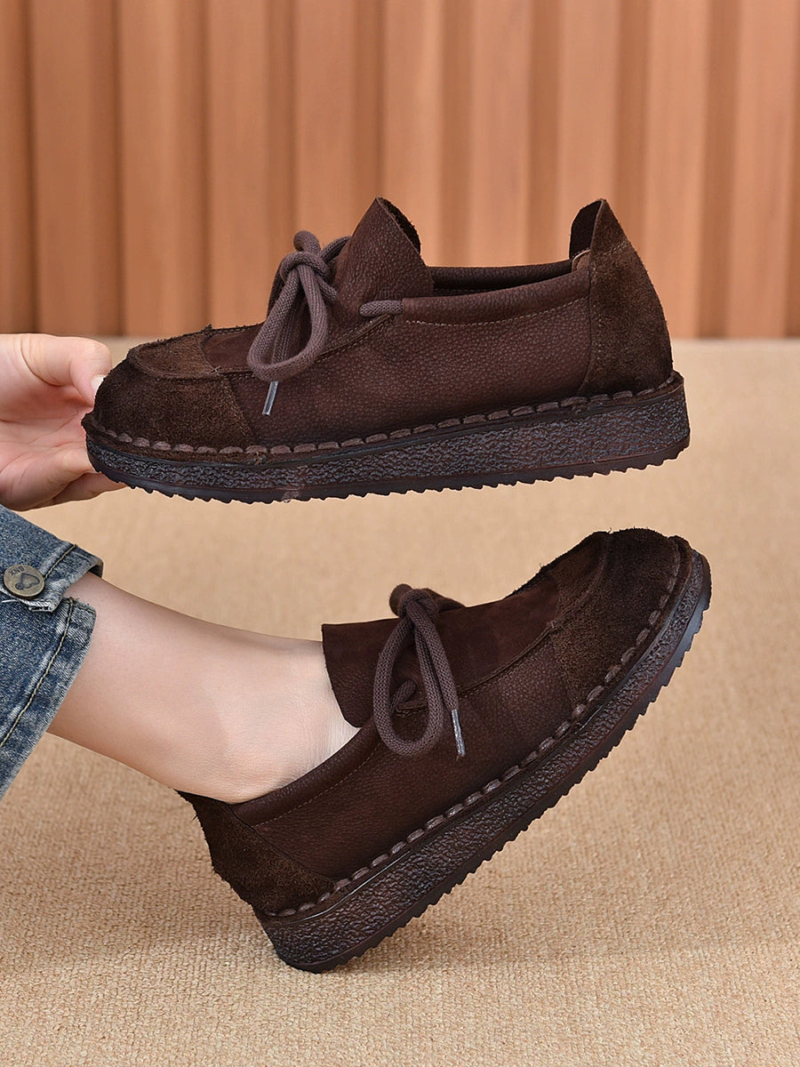 Women Autumn Genuine Leather Spliced Flat Shoes