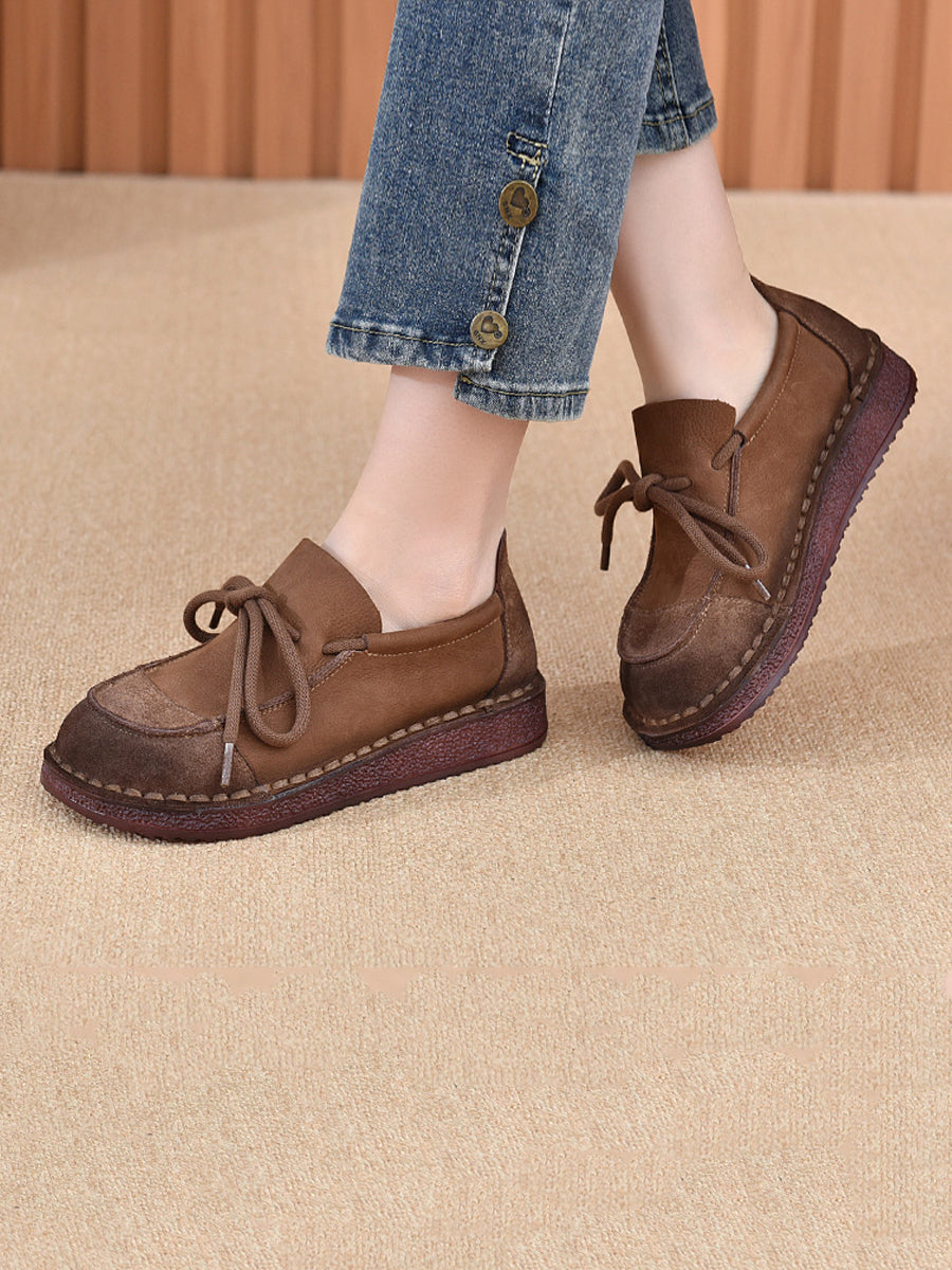 Women Autumn Genuine Leather Spliced Flat Shoes