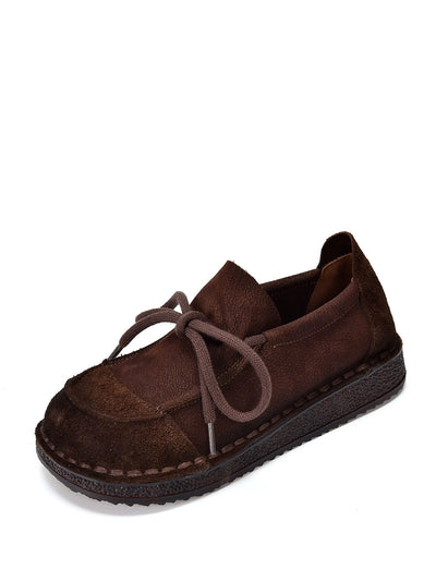 Women Autumn Genuine Leather Spliced Flat Shoes