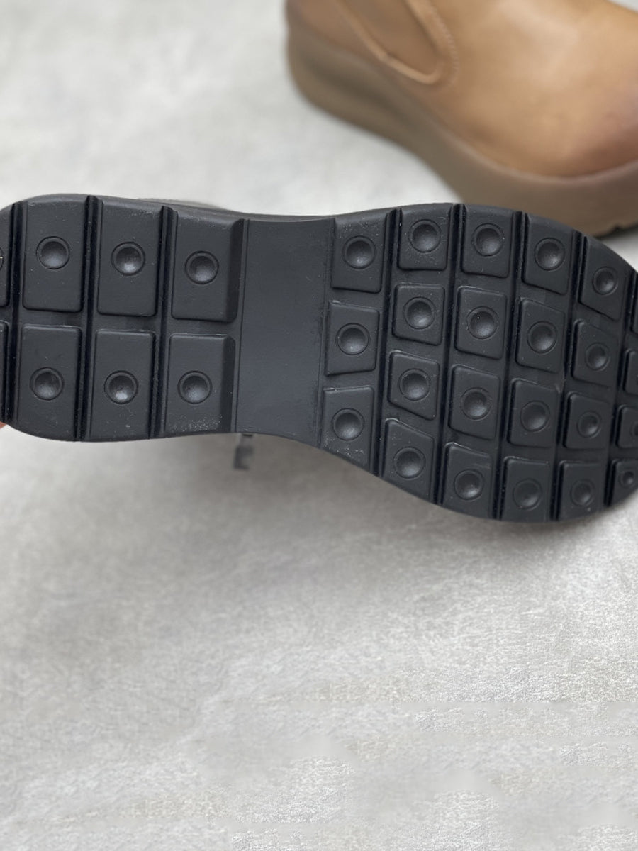 Women Autumn Pure Color Leather Zipper Platfrom Boots