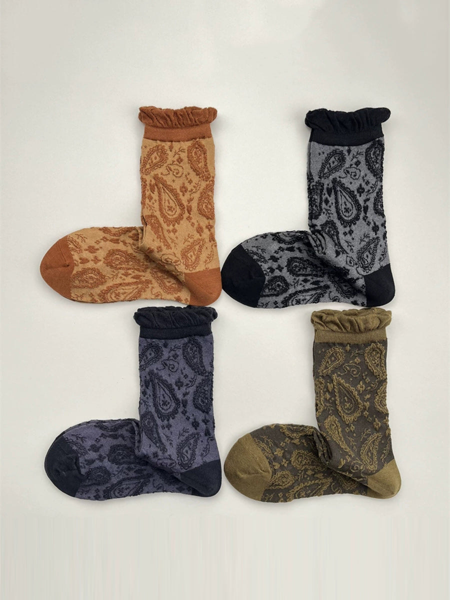 5 Pairs Women Vintage Jacquard Cotton Socks
