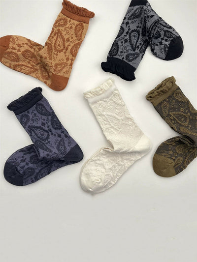5 Pairs Women Vintage Jacquard Cotton Socks