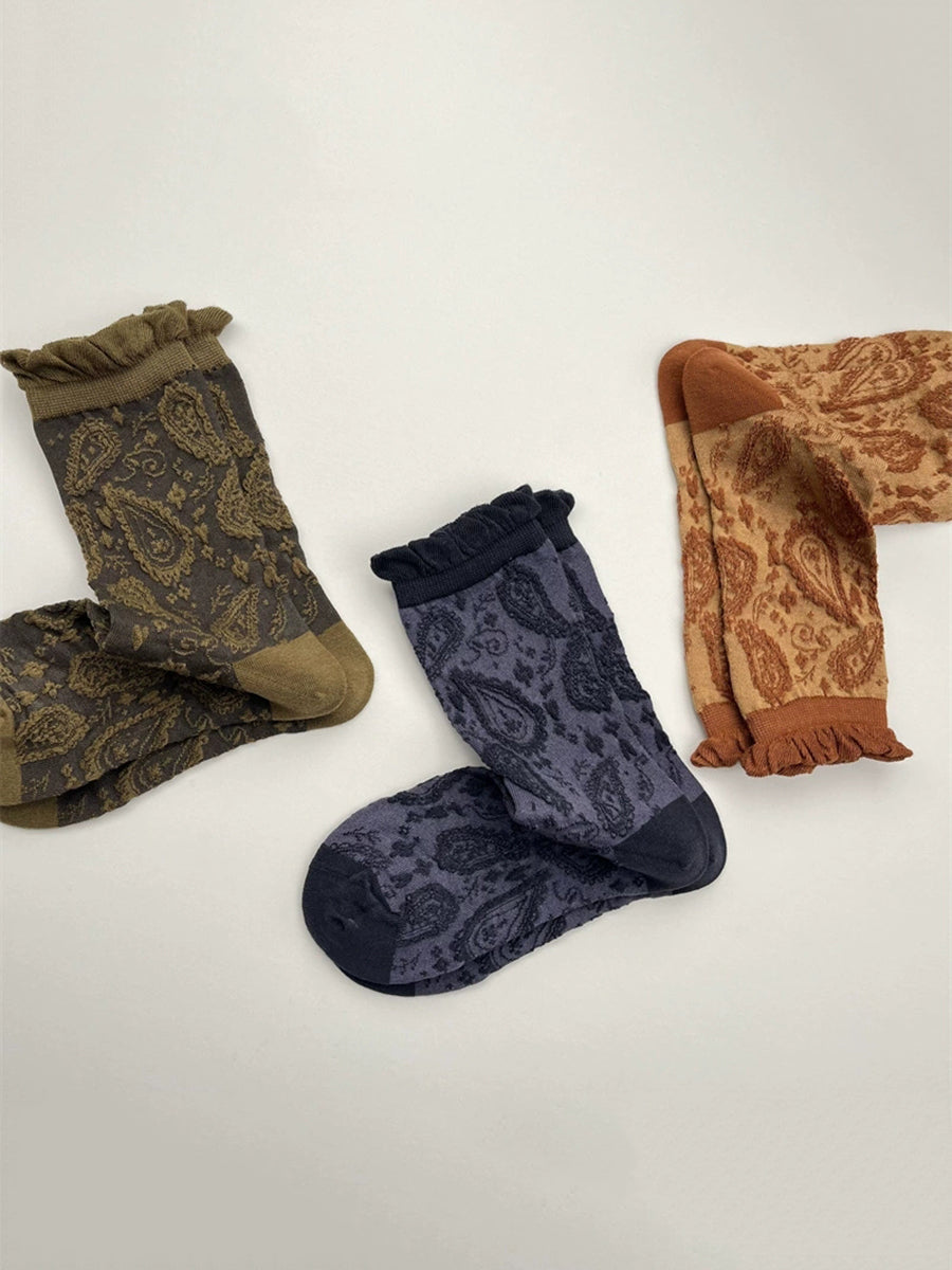 5 Pairs Women Vintage Jacquard Cotton Socks