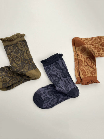 5 Pairs Women Vintage Jacquard Cotton Socks