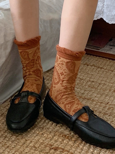 5 Pairs Women Vintage Jacquard Cotton Socks