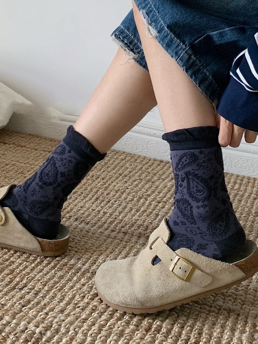 5 Pairs Women Vintage Jacquard Cotton Socks