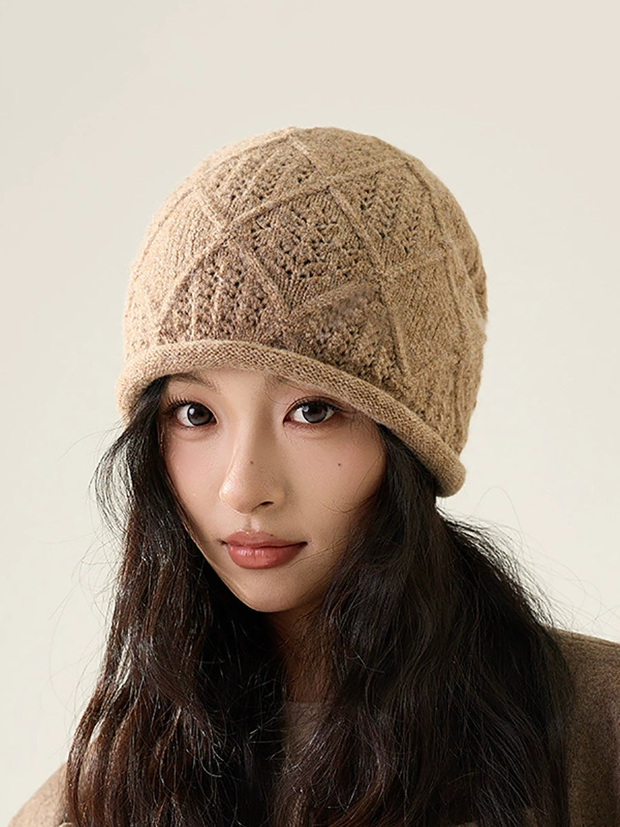 Women Winter Pure Color Warm Knitted Hat