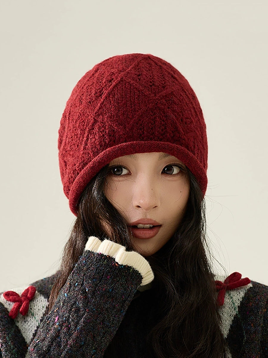 Women Winter Pure Color Warm Knitted Hat
