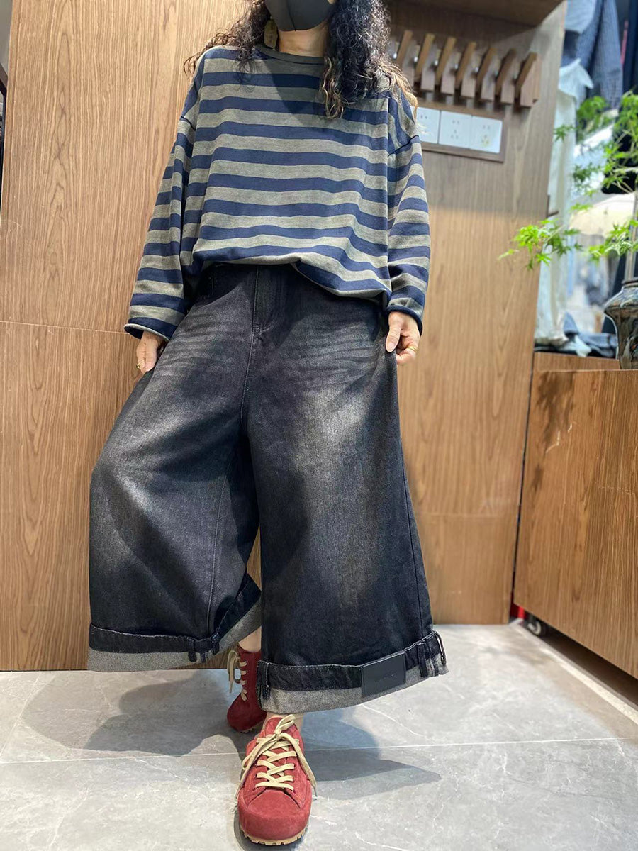 Women Autumn Casual Stripe Cotton O-Neck Shirt