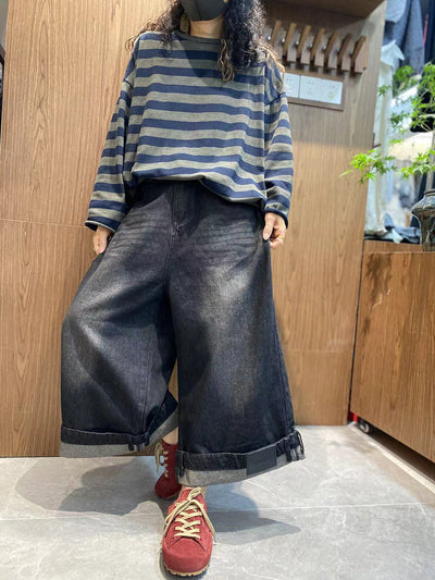 Women Autumn Casual Stripe Cotton O-Neck Shirt