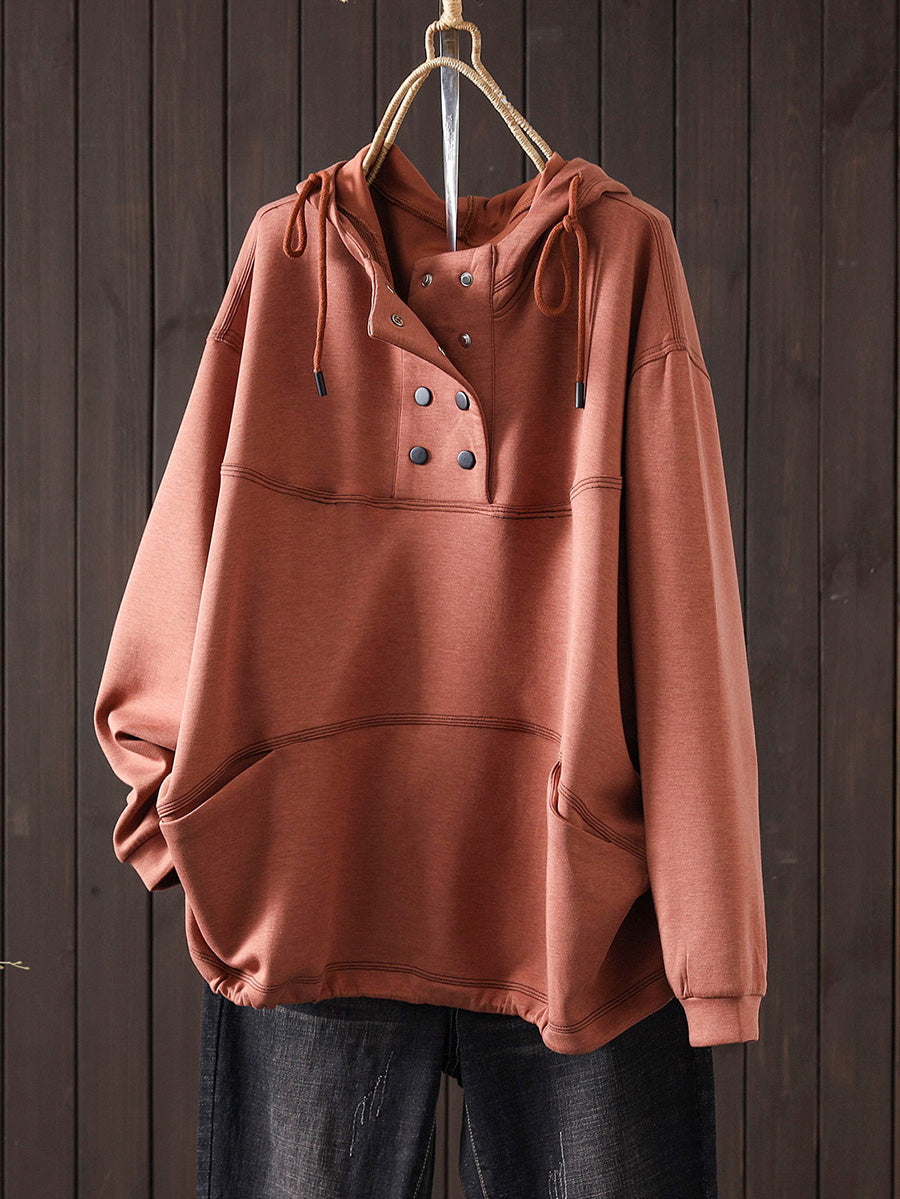 Women Autumn Casual Pure Color Hoodie