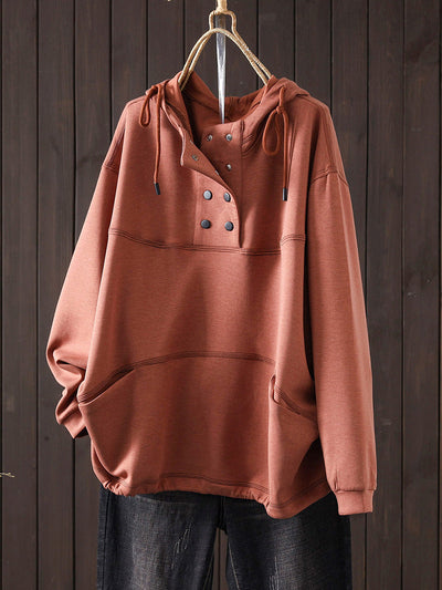 Women Autumn Casual Pure Color Hoodie