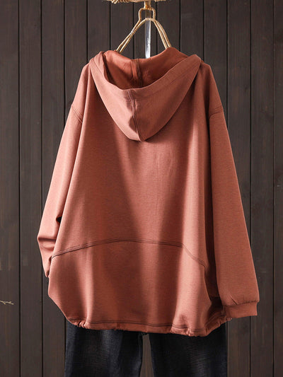 Women Autumn Casual Pure Color Hoodie