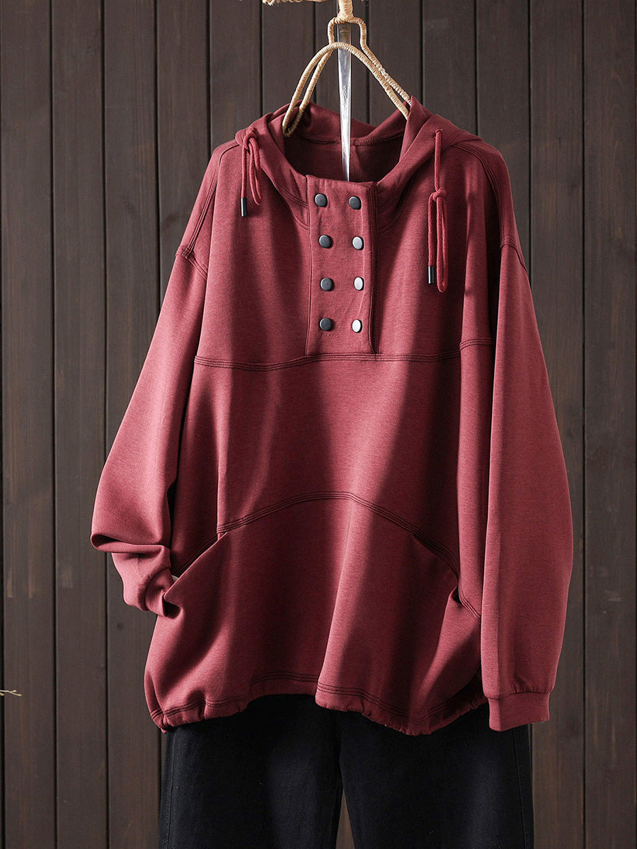 Women Autumn Casual Pure Color Hoodie