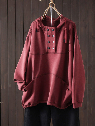 Women Autumn Casual Pure Color Hoodie
