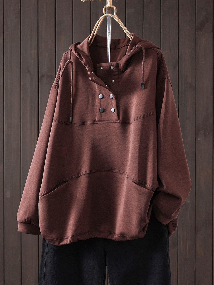 Women Autumn Casual Pure Color Hoodie