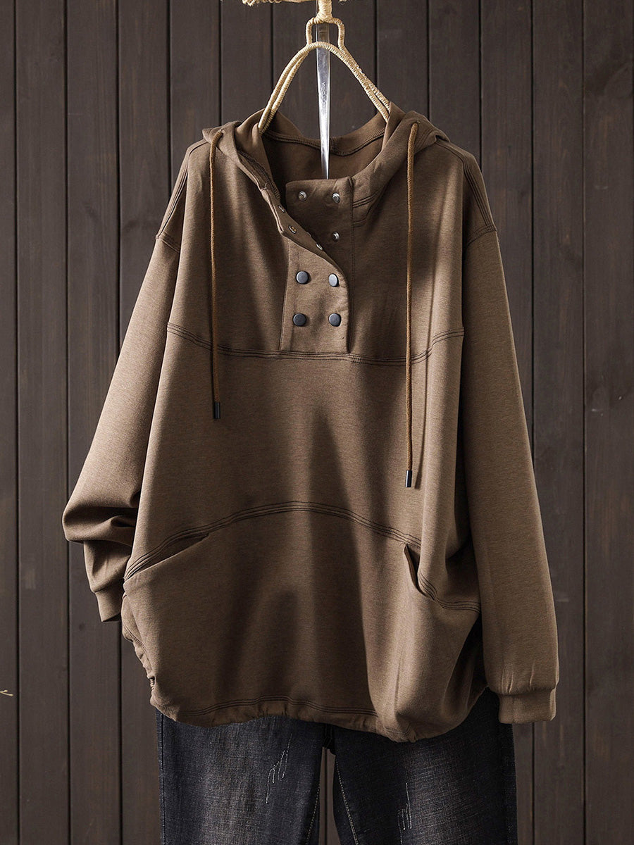 Women Autumn Casual Pure Color Hoodie