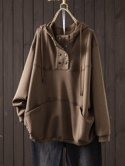 Women Autumn Casual Pure Color Hoodie