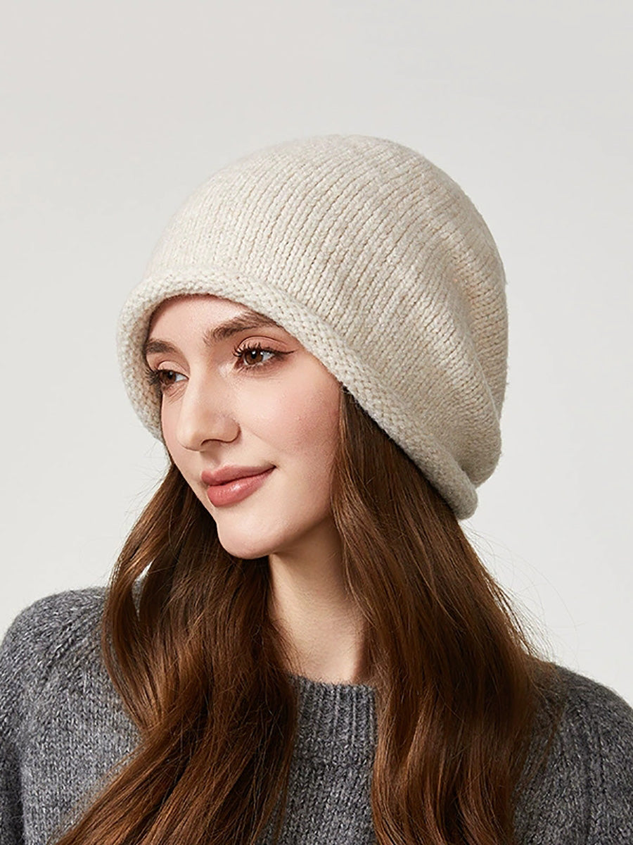 Women Winter Pure Color Warm Knitted Hat
