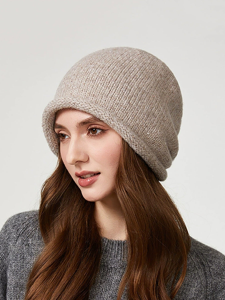 Women Winter Pure Color Warm Knitted Hat