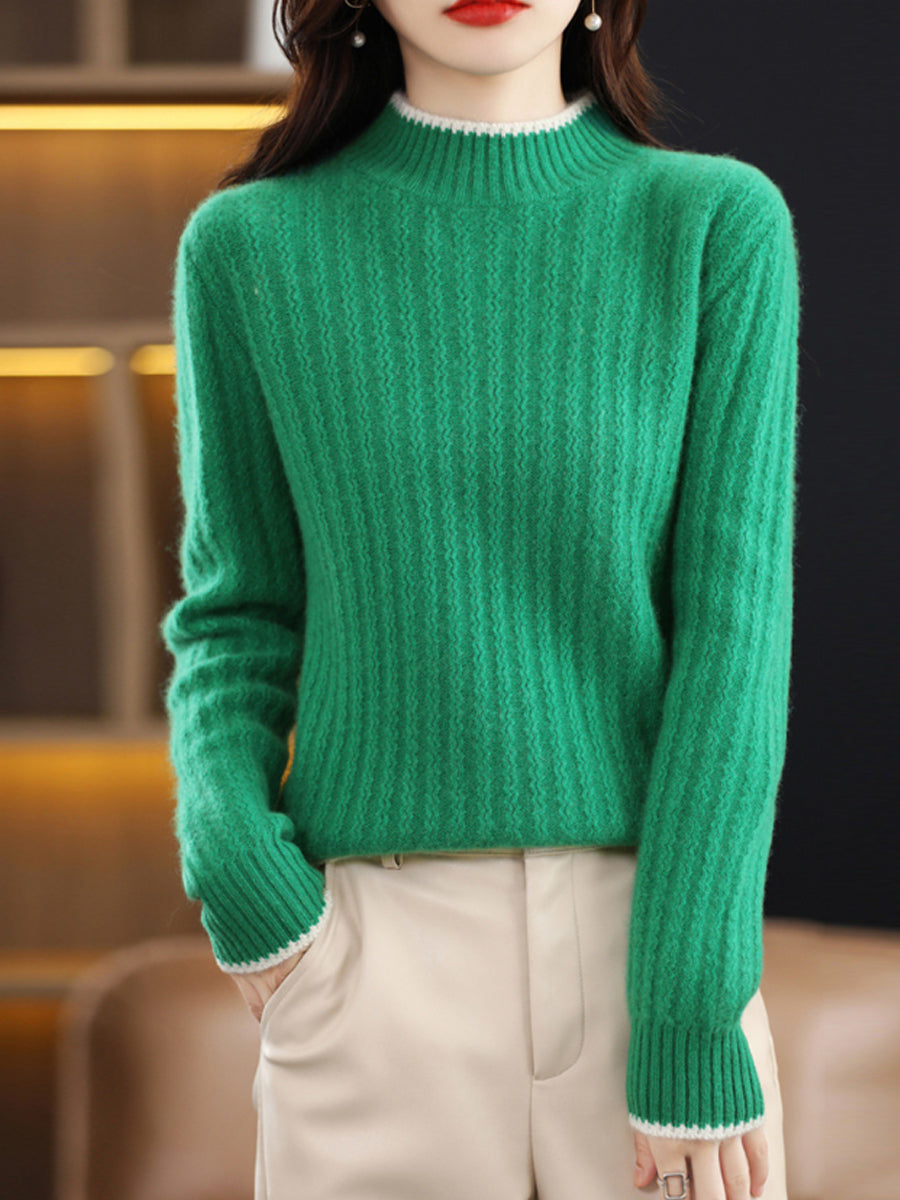 Women Autumn Pure Color Half-Tuetleneck Knitted Sweater