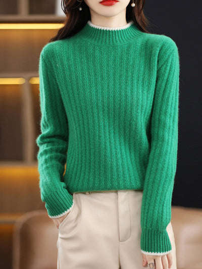 Women Autumn Pure Color Half-Tuetleneck Knitted Sweater
