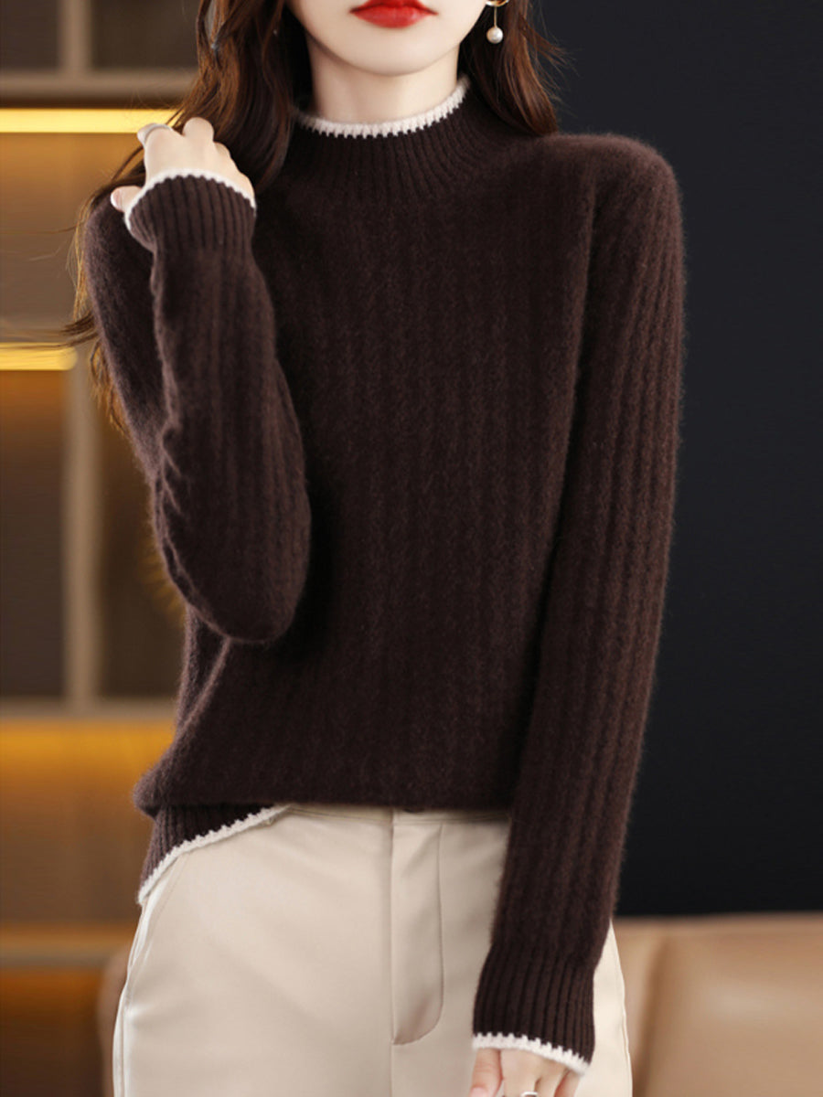 Women Autumn Pure Color Half-Tuetleneck Knitted Sweater