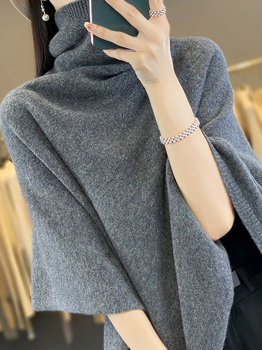 Women Artsy Pure Color Turtleneck Pullover Shawl Scarf