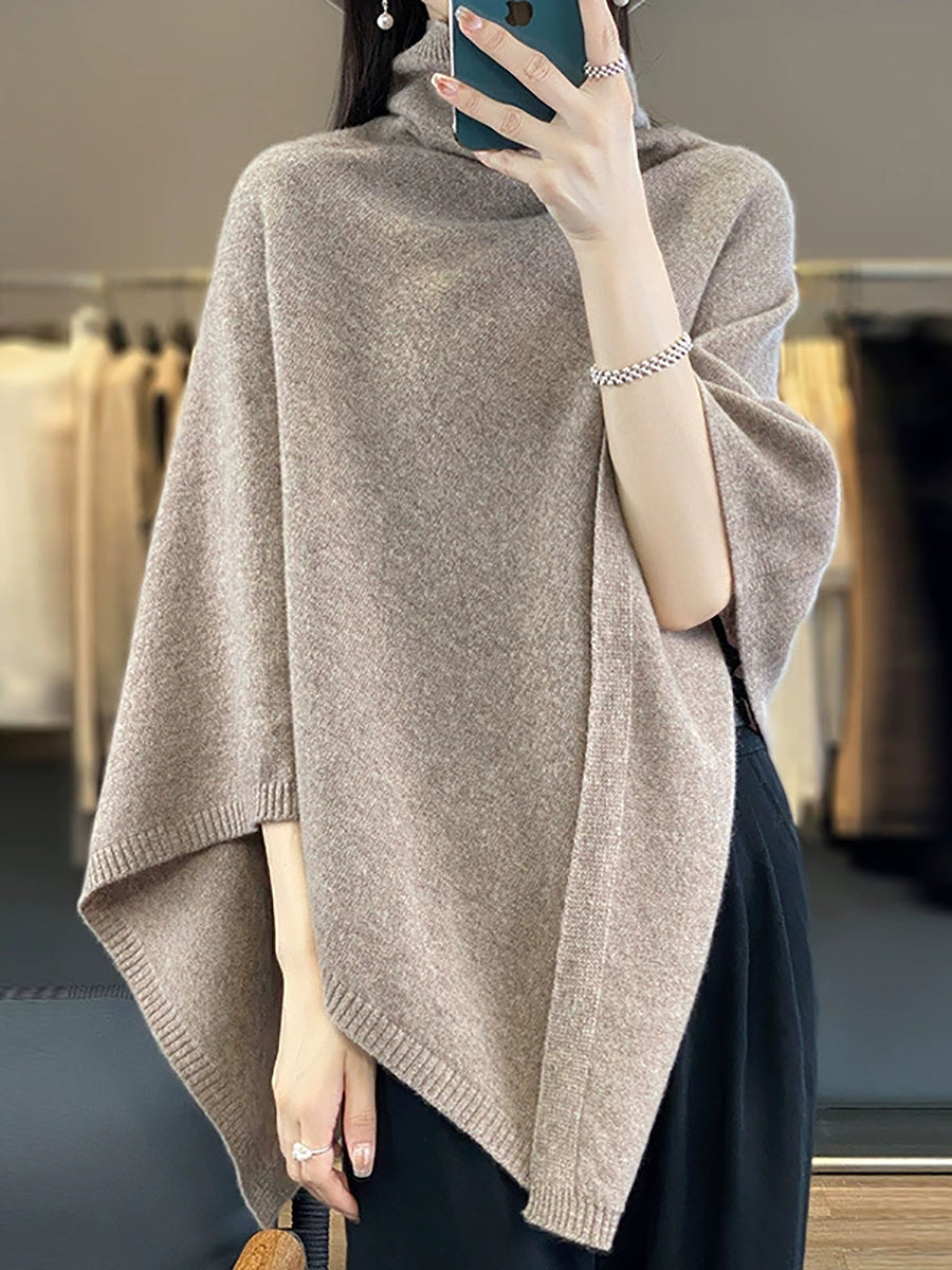 Women Artsy Pure Color Turtleneck Pullover Shawl Scarf