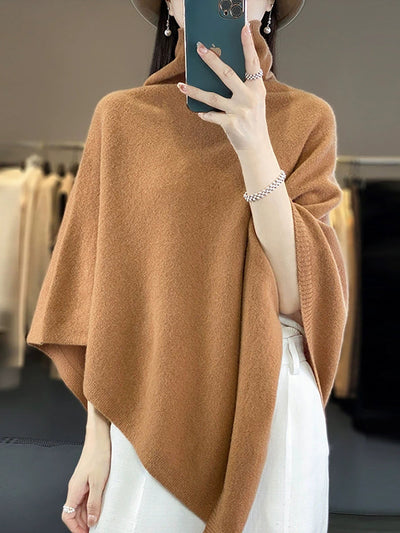 Women Artsy Pure Color Turtleneck Pullover Shawl Scarf