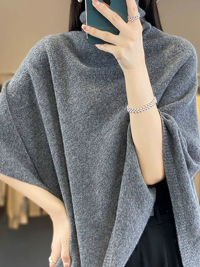 Women Artsy Pure Color Turtleneck Pullover Shawl Scarf