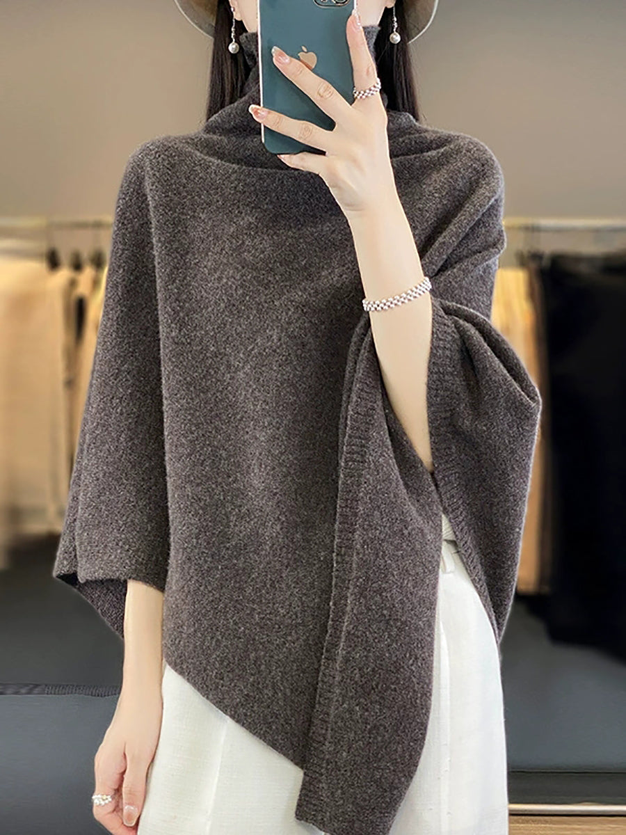 Women Artsy Pure Color Turtleneck Pullover Shawl Scarf