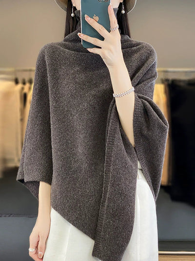 Women Artsy Pure Color Turtleneck Pullover Shawl Scarf